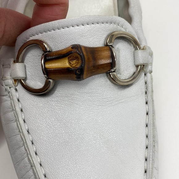 Gucci White Leather Bamboo Horsebit Loafers Size 37.5 - Picture 2 of 11
